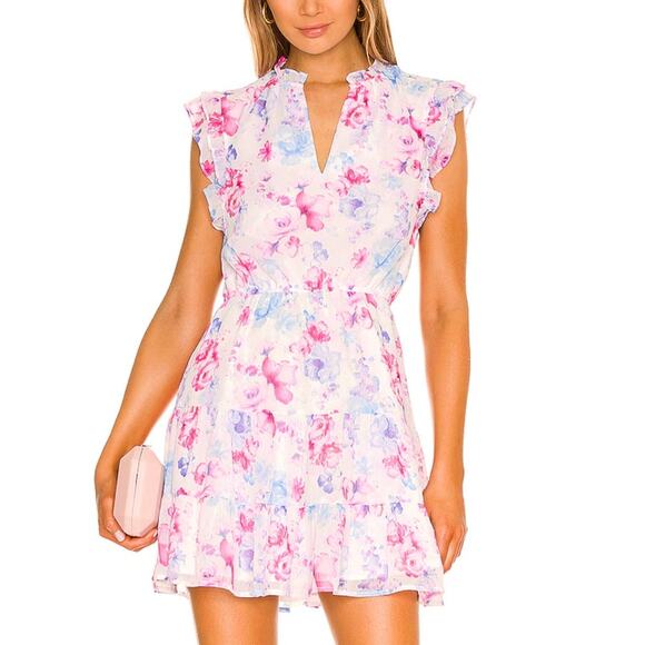 BB Dakota Steve Madden Floral Vibes Ruffle Trim Sleeve Dress Pink M - Picture 1 of 9